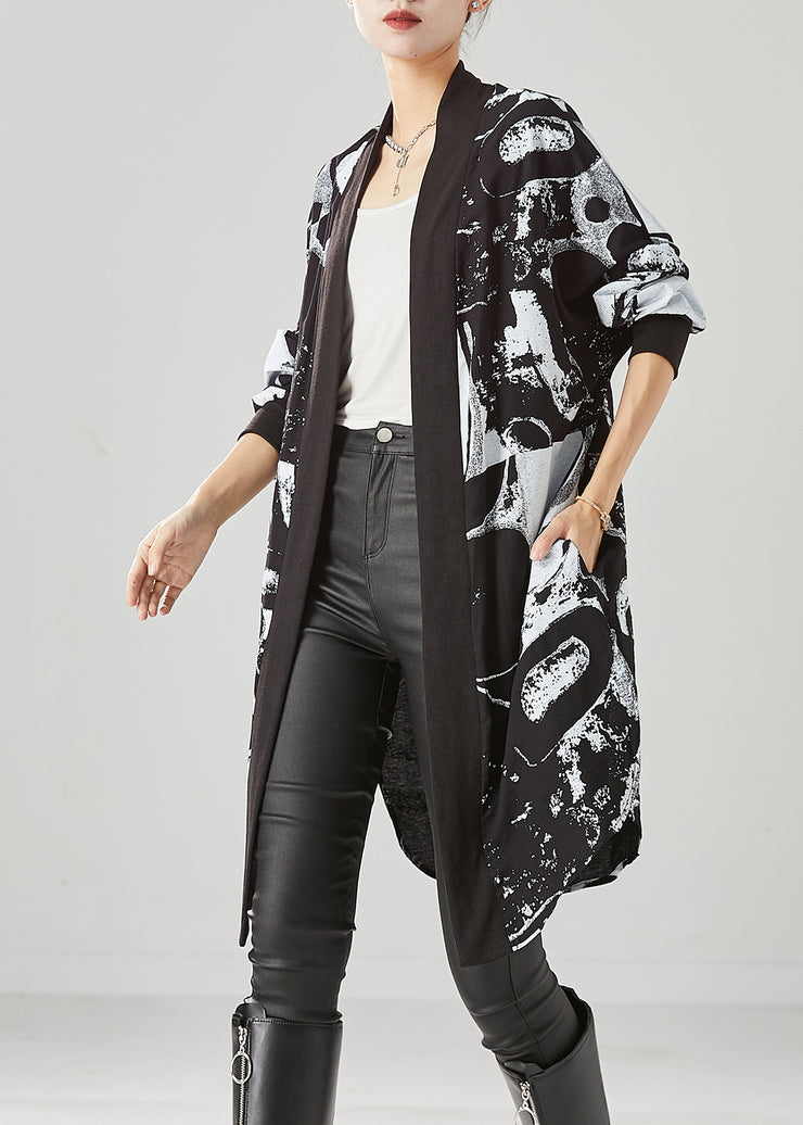 Style Black Oversized Print Cotton Loose Cardigan Fall