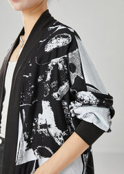 Style Black Oversized Print Cotton Loose Cardigan Fall