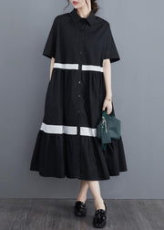 Style Black Patchwork Cotton Button Summer Vacation Dresses - bagstylebliss