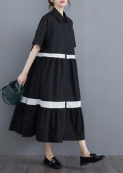 Style Black Patchwork Cotton Button Summer Vacation Dresses - bagstylebliss