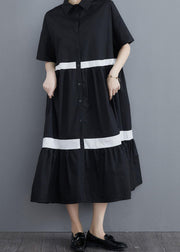 Style Black Patchwork Cotton Button Summer Vacation Dresses - bagstylebliss