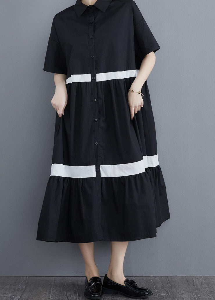 Style Black Patchwork Cotton Button Summer Vacation Dresses - bagstylebliss