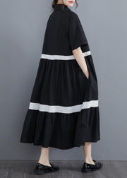 Style Black Patchwork Cotton Button Summer Vacation Dresses - bagstylebliss