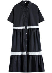 Style Black Patchwork Cotton Button Summer Vacation Dresses - bagstylebliss