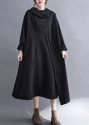 Style Black Patchwork Pockets Warm Fleece Vacation Dresses Winter