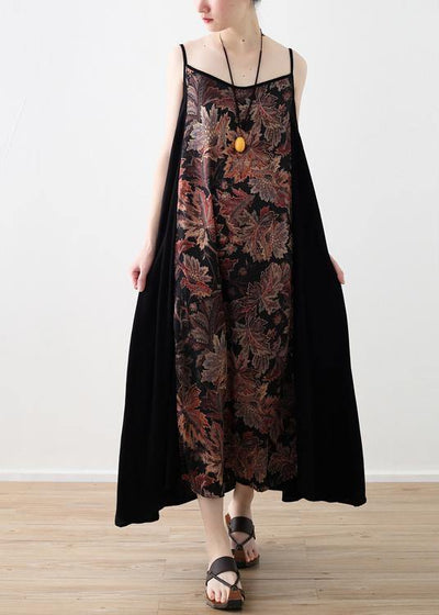 Style Black Patchwork Print A Line Camisole Sundress - bagstylebliss
