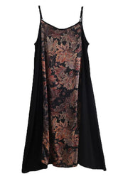 Style Black Patchwork Print A Line Camisole Sundress - bagstylebliss