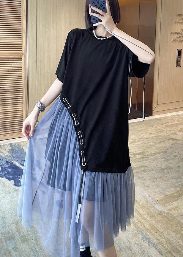 Style Black Patchwork tulle Maxi Summer Cotton Dress - bagstylebliss