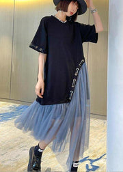 Style Black Patchwork tulle Maxi Summer Cotton Dress - bagstylebliss