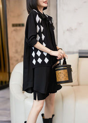 Style Black Peter Pan Collar Patchwork False Two Pieces Cotton Shirt Top Long Sleeve