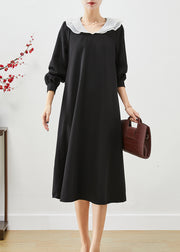 Style Black Peter Pan Collar Slim Fit Spandex Maxi Dress Fall