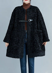 Style Black Pockets Faux Fur Coats Winter