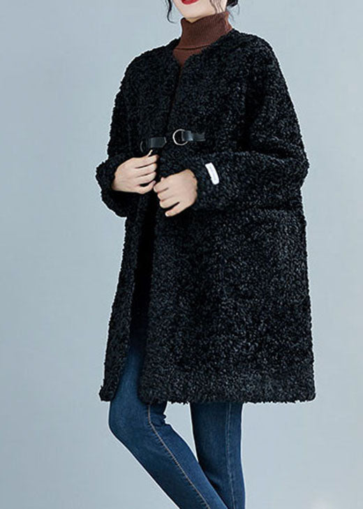 Style Black Pockets Faux Fur Coats Winter