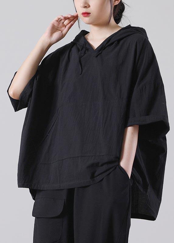 Style Black Pockets Loose Cotton Blouse Top Summer - bagstylebliss