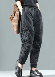 Style Black Striped Fine Cotton Filled Pants Winter