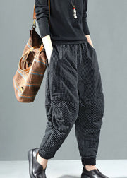 Style Black Striped Fine Cotton Filled Pants Winter