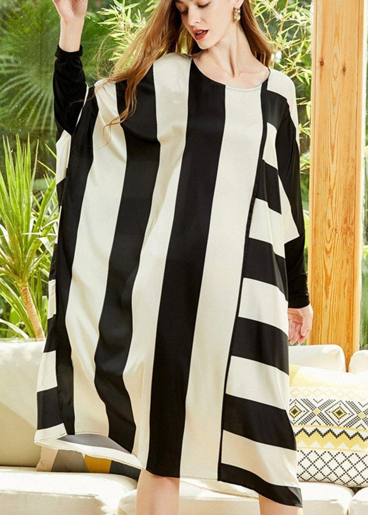 Style Black White Striped Chiffon Batwing Sleeve Spring Dress - bagstylebliss