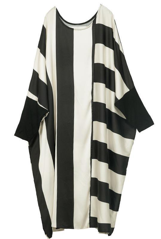 Style Black White Striped Chiffon Batwing Sleeve Spring Dress - bagstylebliss