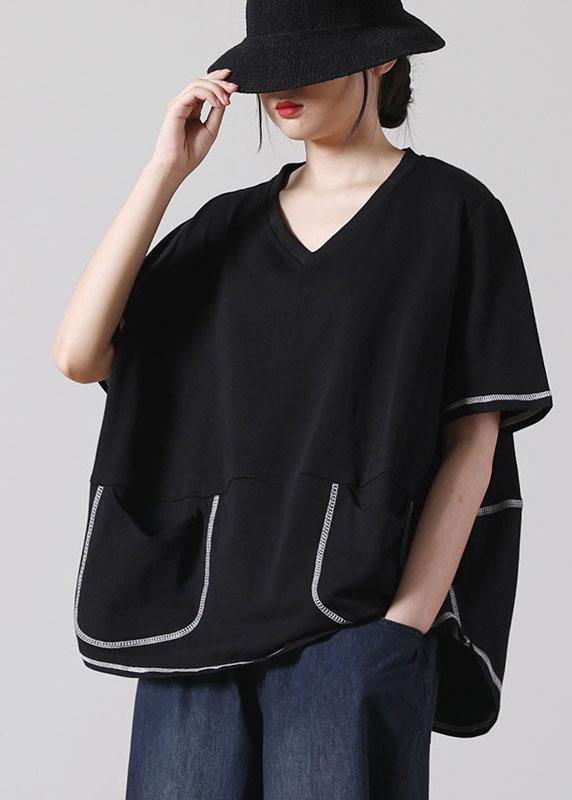 Style Black asymmetrical design Cotton Tee Short Sleeve - bagstylebliss