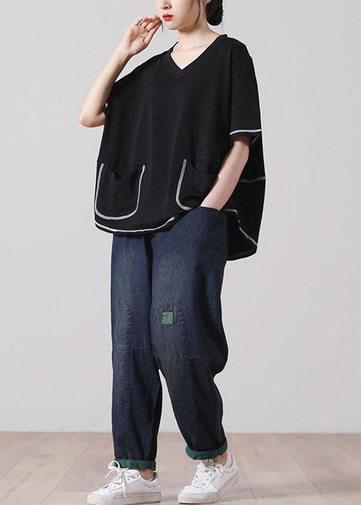 Style Black asymmetrical design Cotton Tee Short Sleeve - bagstylebliss