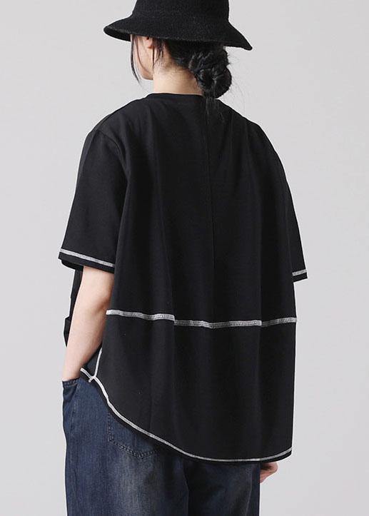 Style Black asymmetrical design Cotton Tee Short Sleeve - bagstylebliss