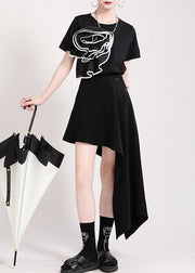 Style Black button Asymmetrical cotton Skirts Spring