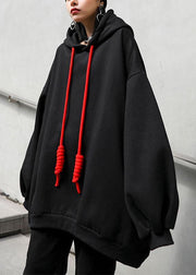Style Black hooded Pockets Drawstring Fall Loose Sweatshirts Top - bagstylebliss