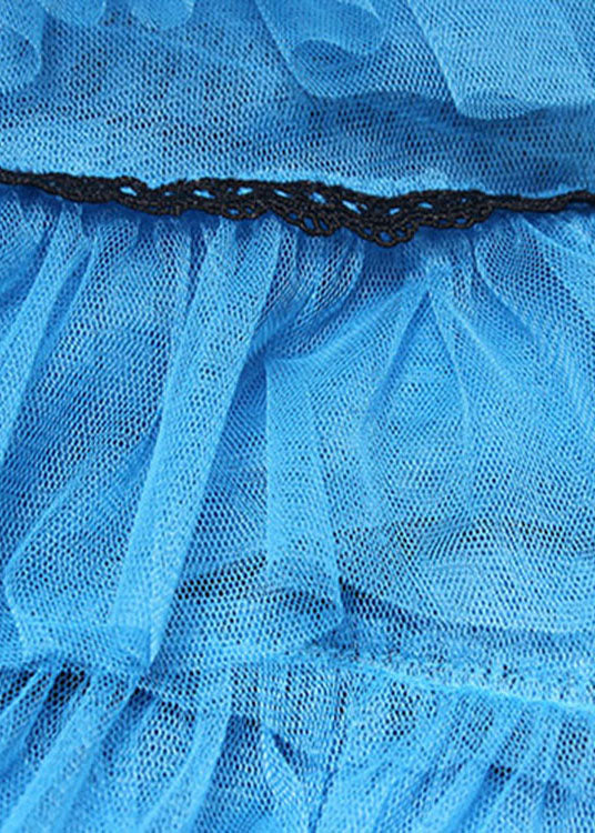 Style Blue Asymmetrical Tulle Skirt Spring