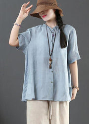 Style Blue Half Sleeve Linen Shirt Tops Summer - bagstylebliss