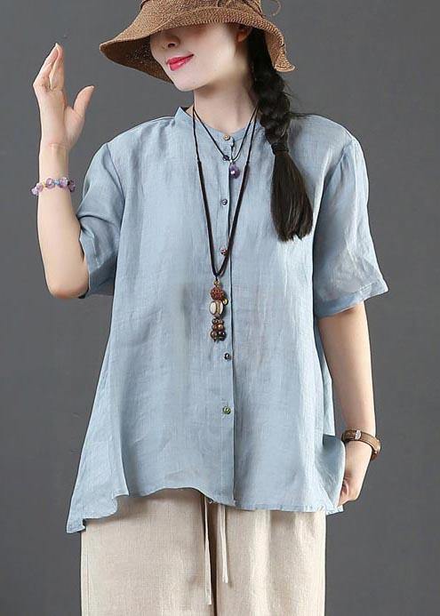 Style Blue Half Sleeve Linen Shirt Tops Summer - bagstylebliss