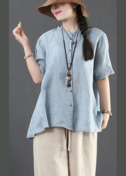 Style Blue Half Sleeve Linen Shirt Tops Summer - bagstylebliss