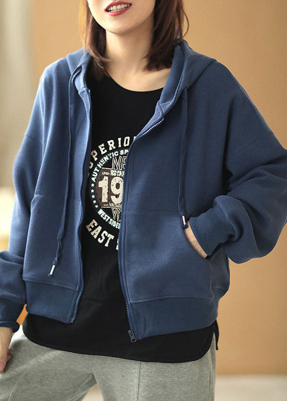 Style Blaue Kapuzentaschen mit Reißverschluss Herbst Sweatshirts Top