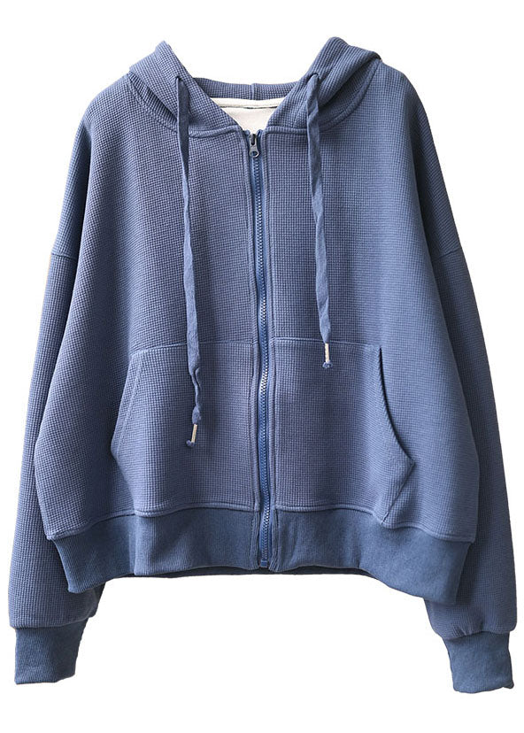 Style Blaue Kapuzentaschen mit Reißverschluss Herbst Sweatshirts Top