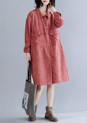 Style Brick Red Oversized Corduroy Vacation Dresses Spring