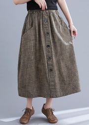 Style Brown StripedButton CottonLinen Skirts Summer - bagstylebliss