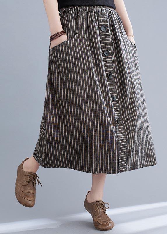 Style Brown StripedButton CottonLinen Skirts Summer - bagstylebliss