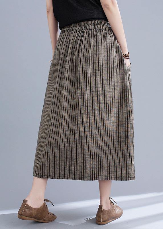 Style Brown StripedButton CottonLinen Skirts Summer - bagstylebliss