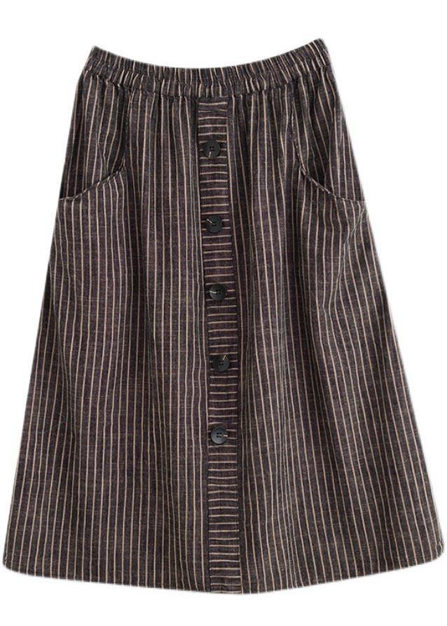 Style Brown StripedButton CottonLinen Skirts Summer - bagstylebliss