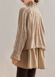 Style Caramel Hign Neck False Two Pieces Knit Sweaters Winter