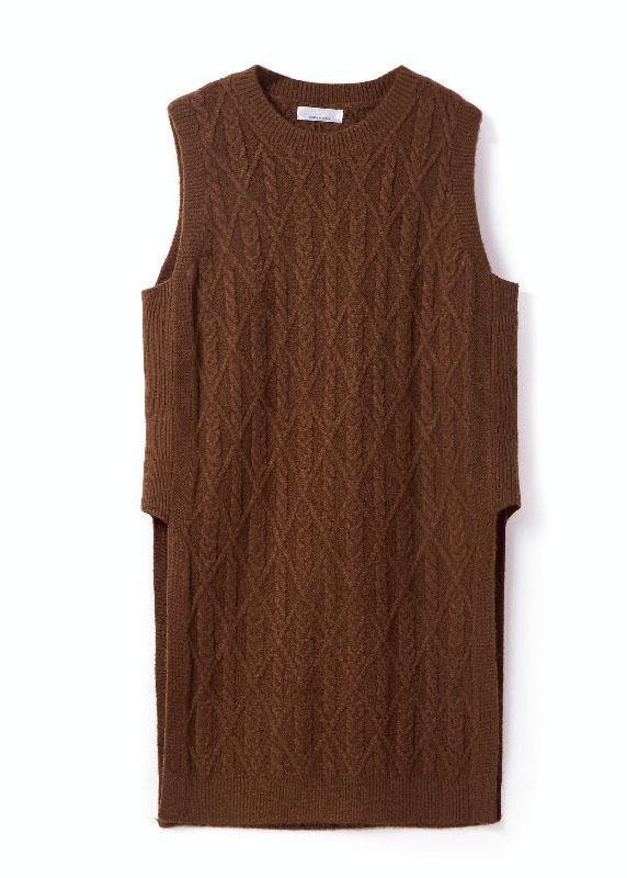 Style Chocolate O-Neck Side Open Fall Knit Vest - bagstylebliss