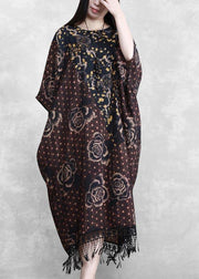 Style Chocolate Print Quilting Clothes O Neck Tassel Plus Size  Spring Dresses - bagstylebliss