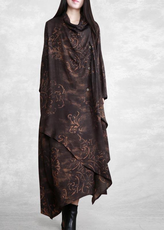 Style Chocolate Print Tunic Asymmetric Kaftan Spring Dresses - bagstylebliss