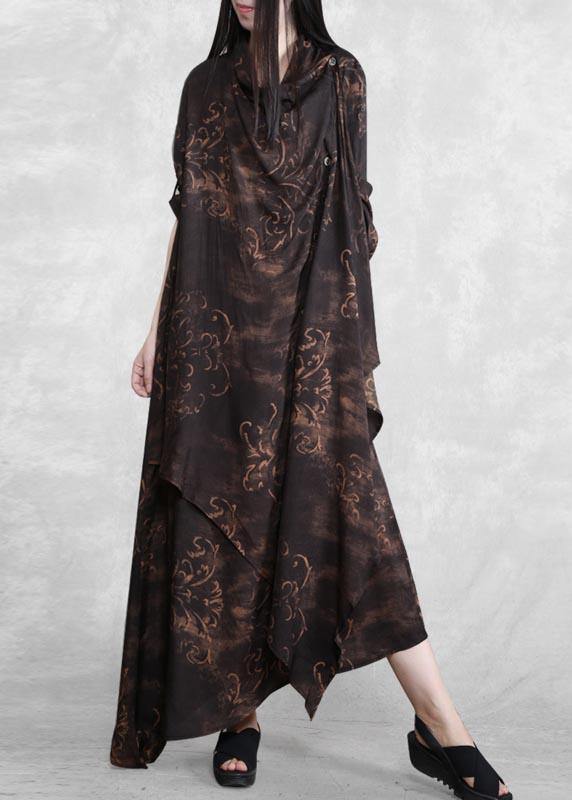 Style Chocolate Print Tunic Asymmetric Kaftan Spring Dresses - bagstylebliss