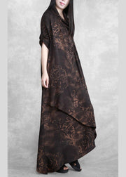 Style Chocolate Print Tunic Asymmetric Kaftan Spring Dresses - bagstylebliss