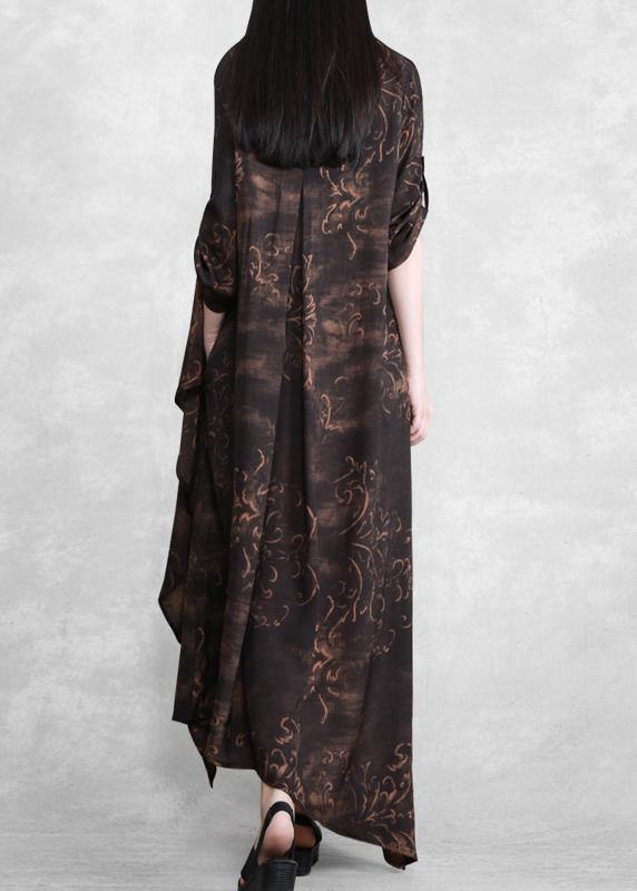 Style Chocolate Print Tunic Asymmetric Kaftan Spring Dresses - bagstylebliss