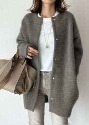 Style Coffee O Neck Patchwork Mink Hair Knitted Coats Fall