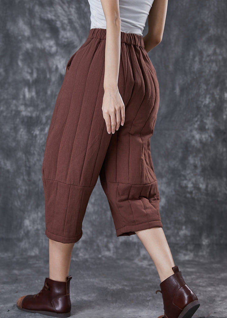 Style Coffee Oversized Patchwork Fine Cotton Filled Harem Pants Winter
