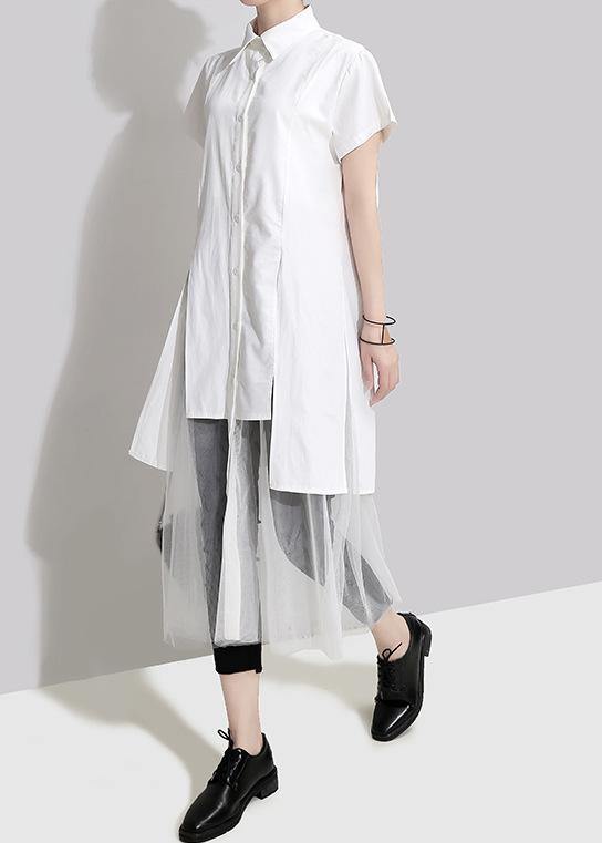 Style Cotton Long Shirts 18th Century Summer Irregular Patchwork Mesh Short Sleeve Dress - bagstylebliss