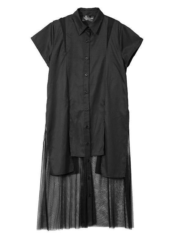 Style Cotton Long Shirts 18th Century Summer Irregular Patchwork Mesh Short Sleeve Dress - bagstylebliss