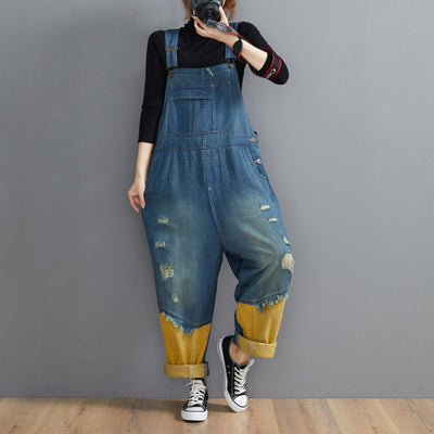 Style Denim Blue Pant Plus Size Spring Hole Jumpsuit Pants - bagstylebliss